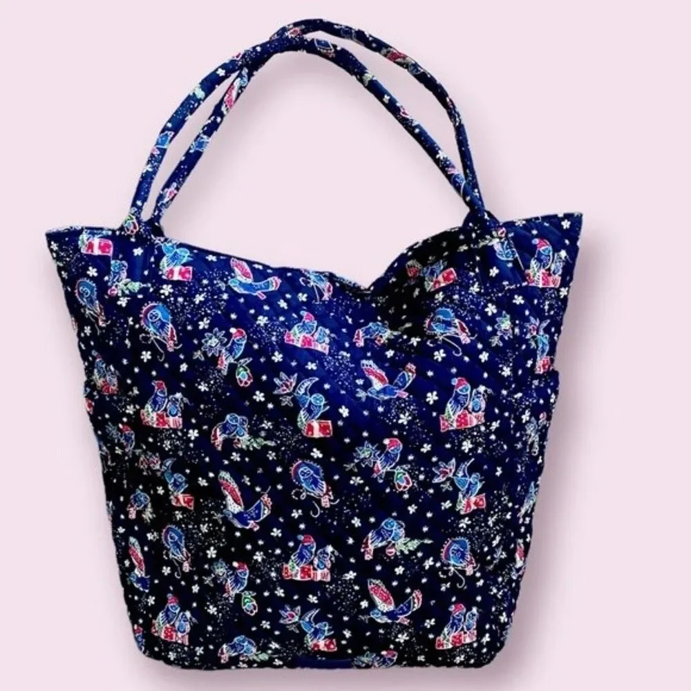 New VERA BRADLEY Bright Large Zip Tote 23731-M06 Holiday Owls Navy